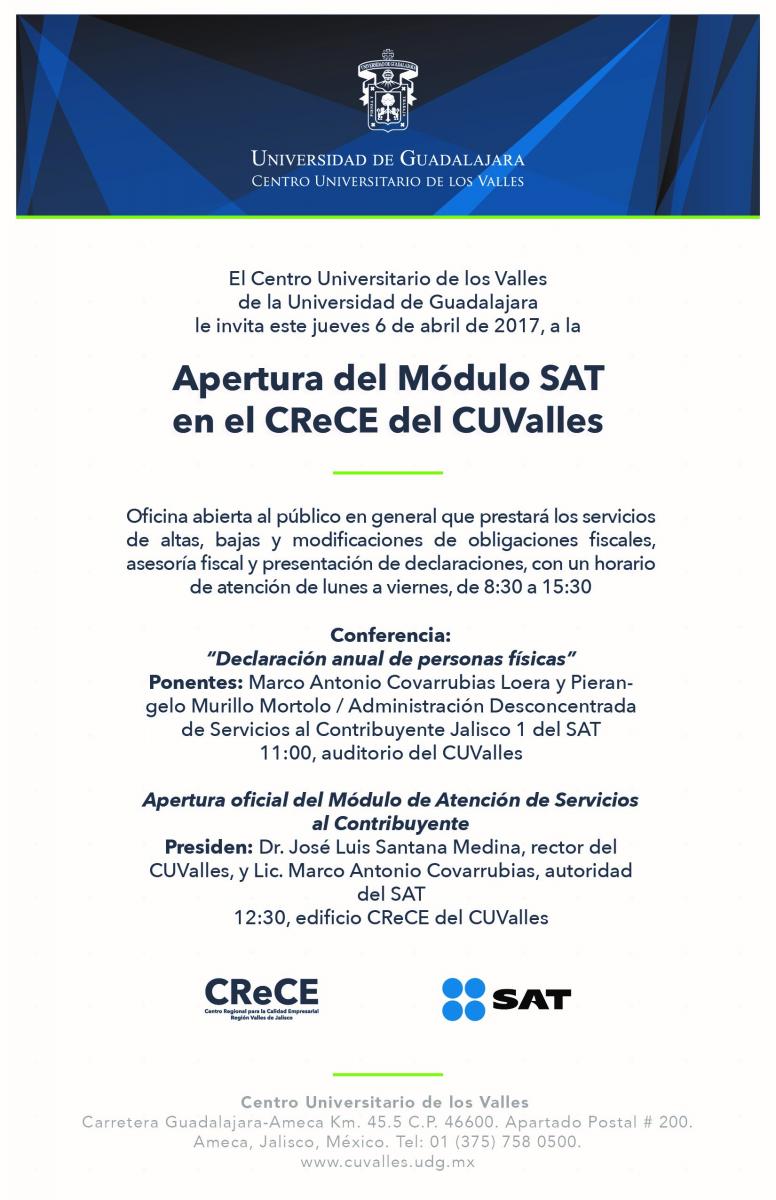 SAT en el CUValles, 6 de abril, 12:30, en el CReCE